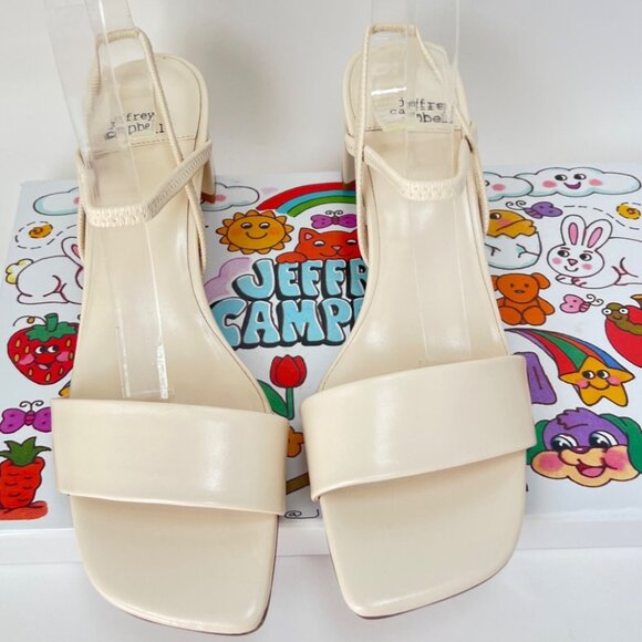 Jeffrey Campbell Adapt Sandals Slingback Cream Block Heel Sandals Size 6.5 - Picture 5 of 12